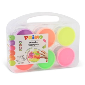 Tempere colori a dita Primo 100gr valigetta 6 Colori Assortiti fluo - 2214TD6FLUO