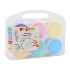 Tempera a dita Primo 100gr - valigetta 6 Colori Assortiti pastello in vasetti in polipropilene - 2212TD6PAST