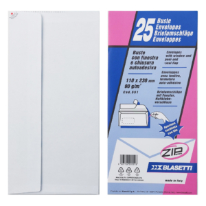 Buste Blasetti STRIP 90 g/m² bianco con finestra - 110x230 mm - 551 (conf.25)
