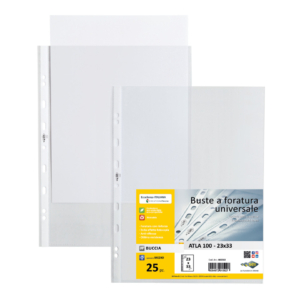 Buste a foratura universale in PP goffrate Sei Rota Atla 100 - medio spessore Trasparente 23x33 - 662310 CF32-14 (conf.25)