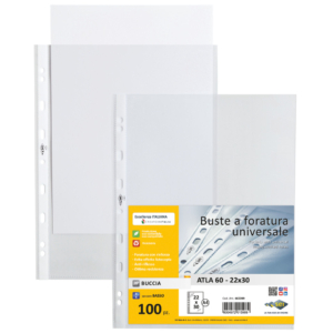 Buste a foratura universale in PP goffrate Sei Rota Atla 60 - basso spessore Trasparente 22x30 cm - 662209 CF.13 (conf.100)