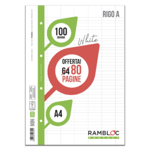Ricambi rinforzati Rambloc per quaderni ad anelli A4 - 100g/m² - 32 fogli +8 fogli omaggio - 0A - 90524322