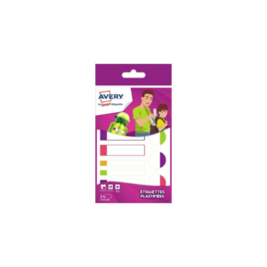 Etichette Avery plastificabili resistenti per materiale scolastico - 3 formati - 2 fogli da 12 etichette cad. - colori fluo (conf.24 etichette)