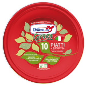 Piatti fondi Dopla Green biodegradabili e compostabili - Ø 220 mm colore rosso - 40049 (conf.10)
