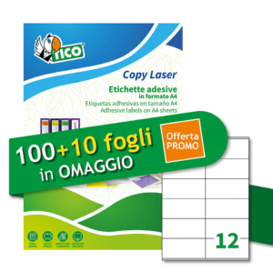 Etichette bianche adesive permanenti Tico laser/inkjet 12 et./foglio - 105x48 mm (conf. 100+10 fogli OMAGGIO)