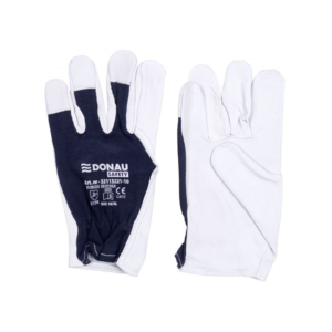 Guanti da lavoro in pelle di capra con polsino elastico bianco-blu navy Donau Safety - Tg. 10/XL (conf.12)