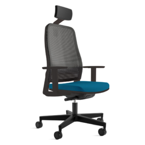 Seduta semi-direzionale schienale in rete nero braccioli e poggiatesta Unisit Titan sedile tessuto Chili blu