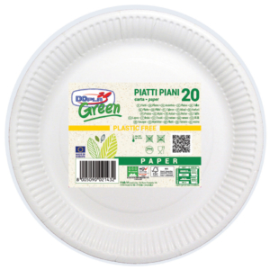 Piatti piani in fibra vergine Dopla Green Ø 230 mm bianco - 11802 (conf.20)