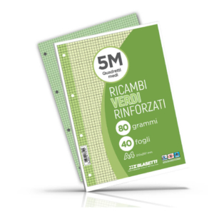 Ricambi rinforzati colorati Blasetti per quaderni ad anelli A4 80 g/m² - 40 fogli - 5 mm - verde - 7814