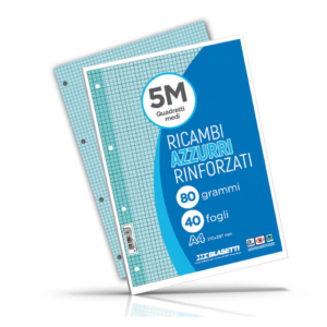 Ricambi rinforzati colorati Blasetti per quaderni ad anelli A4 80 g/m² - 40 fogli - 5 mm - azzurro - 7808