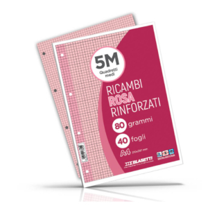 Ricambi rinforzati colorati Blasetti per quaderni ad anelli A4 80 g/m² - 40 fogli - 5 mm - rosa - 7805