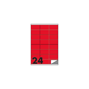 Etichette fluo permanenti Markin Copiatabu 70x36 mm in foglio A4 - 24 et./foglio rosso (conf.100 fogli)
