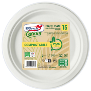 Piatti piani in polpa Dopla Green Pfas Free bianco - Ø 250 mm - 07900 (conf.15)