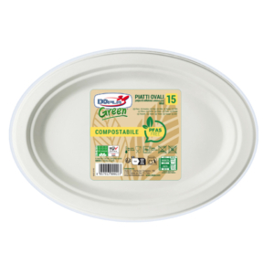 Piatti ovali in polpa Dopla Green Midi Pfas Free 260x195 mm bianco - Ø 260 mm - 07776 (conf.15)