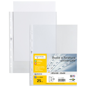Buste a perforazione universale Sei Rota Atla 22x30 cm in PP basso spessore - finitura goffrata - 662206 (conf.25)