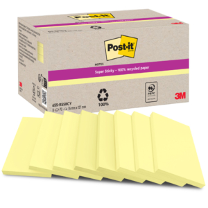 Foglietti riposizionabili Post-it® Super Sticky in carta riciclata 76x127 mm - giallo Canary (conf.8 blocchetti da 70 foglietti cad.)