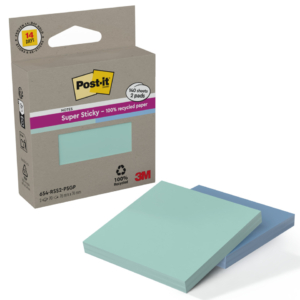 Foglietti riposizionabili Post-it® Super Sticky in carta riciclata 76x76 mm - menta e blu (conf.2 blocchetti da 70 foglietti cad.)