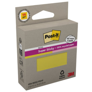 Foglietti riposizionabili Post-it® Super Sticky in carta riciclata 76x76 mm - giallo e rosa (conf.2 blocchetti da 70 foglietti cad.)
