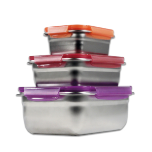 Contenitori per alimenti in acciaio inossidabile adatti a microonde Sogo - 14x8 cm-16x8.5 cm-18x9.5 cm (set 3)