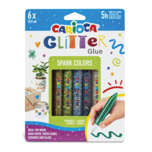 Blister da 6 colle Carioca colorate 10,5 ml - effetto glitter spark - 42110