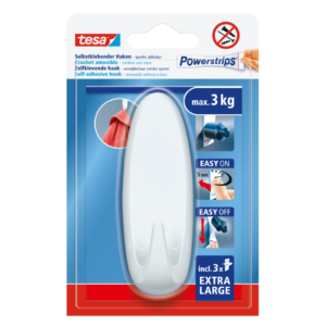Gancio autoadesivo XL Tesa Powerstrips bianco - 3,8x10,5 cm ovale - tenuta fino a 3 kg - 59025-00001-00