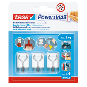 Ganci autoadesivi in filo metallico Tesa Powerstrips S bianco - tenuta fino a 1 kg - 57615-00001-00 (conf.3)
