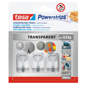 Ganci autoadesivi in filo metallico Tesa Powerstrips S trasparente - tenuta fino a 0,5 kg - 58620-00001-00 (conf.3)