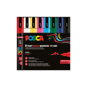 Pennarelli a tempera UniPosca Uni-Ball punta a pennello semi-flessibile 1-4 mm colori assortiti - M PC5BR 8P (conf.8)