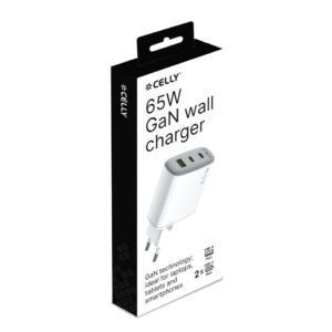 Caricatore da parete Celly GaN 2x USB-C 65W + 1x USB-A 60W - bianco UPTC1USB2USBC65