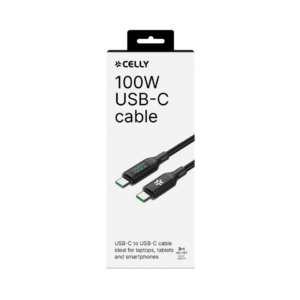 Cavo USB-C/USB-C in nylon intrecciato Celly - display LED - 100W - 2 m nero USBCUSBC100WLED