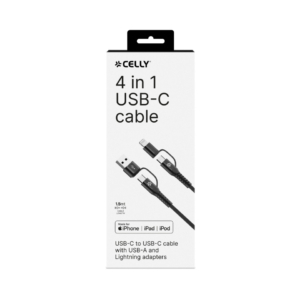 Cavo 4in1 USB-C/USB-C Celly USBC4IN1 con adattatori USB-A e Lightning - 2 m nero USBC4IN1BK