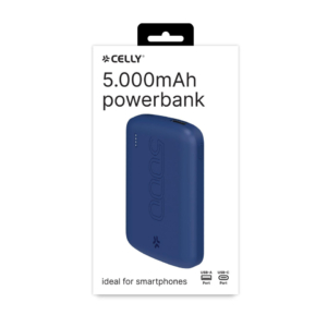 Powerbank compatto Celly PBE EVO 5.000 mAh 1x USB-C + 1x USB-A blu PBE5000EVOBL