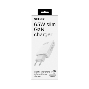 Caricatore da parete ultra slim Celly GaN 2x USB-C 65W bianco SLIMTC2C65WWH
