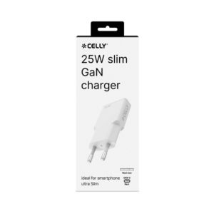 Caricatore da parete ultra slim Celly GaN 1x USB-C 25W bianco SLIMTC1C25WWH