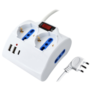Multipresa da scrivania MKC con interruttore 2 prese bipasso 10/16A + 2 prese bipasso schuko + 2 USB-A e 1 USB-C