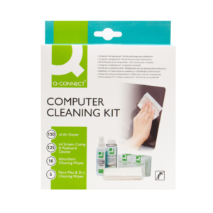 Kit pulizia pc Q-Connect aria compressa, liquido detergente e salviette KF32155A