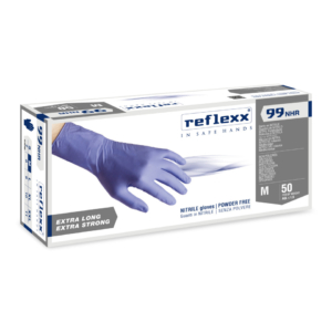 Guanti monouso in nitrile senza polvere Reflexx per uso medicale ambidestri - TG M DPI Cat. III conf. 50 pz R99/M