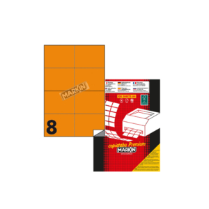 Etichette arancione fluo permanenti Markin Copiatabu A4 - 8 etichette/foglio - 105x74 mm - X210C512F-AR (conf.100 fogli)