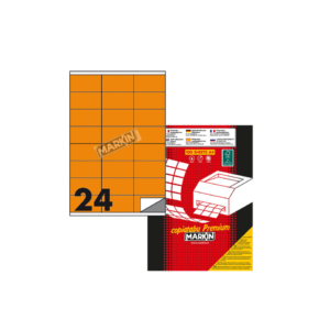 Etichette arancione fluo permanenti Markin Copiatabu A4 - 24 etichette/foglio - 70x36 mm - X210C500F-AR (conf.100 fogli)