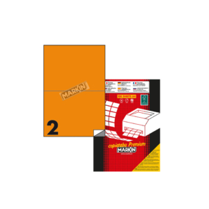 Etichette arancione fluo permanenti Markin Copiatabu A4 - 2 etichette/foglio - 210x148 mm - X210C509F-AR (conf.100 fogli)