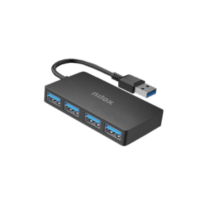 Hub slim USB-A Nilox Tech 4x USB-A 3.2 Gen 1 SuperSpeed fino a 5 Gbps 7,6x4,1x1,1 cm - colore nero - NXHUB403
