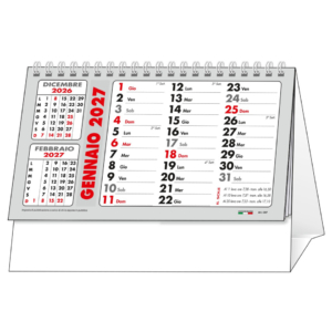 Calendario spiralato da tavolo 2027 Basic 19x14 cm - rosso/nero - conf. 100 pezzi - 27-TV223011