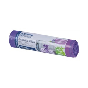 Sacchi profumati per rifiuti inorganici Donau Professional 60 L 69x62 cm - 28 µm lavanda - rotolo 10 pz - 22213322-09