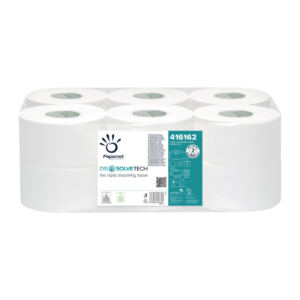 Carta igienica mini Jumbo Papernet con tecnologia Dissolve Tech 1 velo - bianco - conf. 12 pz - 416162
