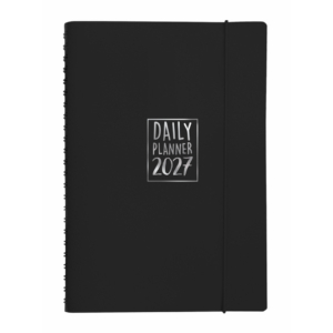 Agenda giornaliera Biembi 2027 nero spiralata con copertina in cuoio rigenerato 15x21cm - BNZ265C77-N