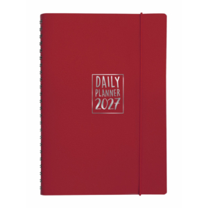 Agenda giornaliera Biembi 2027 rosso magenta spiralata con copertina in cuoio rigenerato 15x21cm - BNZ265C77-R
